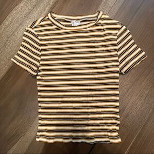 NWOT⛱️H&M Divided - Black White Mustard Striped Ribbed Tee - S